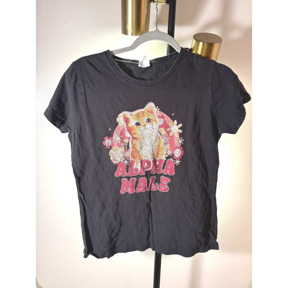 Vintage Tee Alpha Male Black Faded Gay Humor Feminine Cute Kitten 90s Y2k Fit Sm